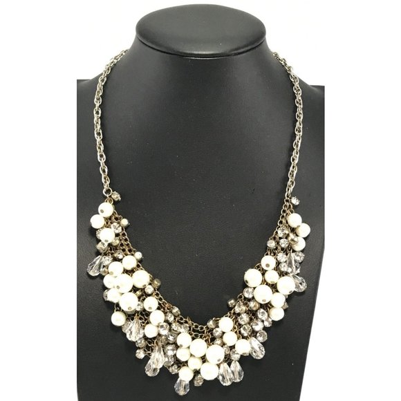 Unbranded Jewelry - Fringed Chain Mesh Bib Necklace Cluster Faux Pearls Crystals and Rhinestones